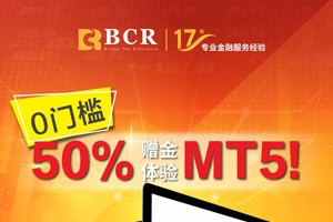 17年老券商BCR四月实力回馈，50%赠金体验MT5，新旧代理专享100美金红包！