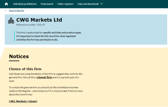 FCA监管官网是多少？如何在FCA官网查询CWG Markets监管信息