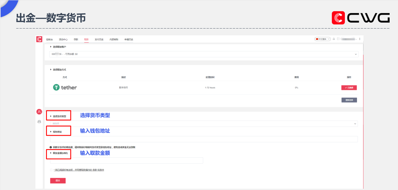 CWG Markets外汇平台出入金及内部转账流程详解
