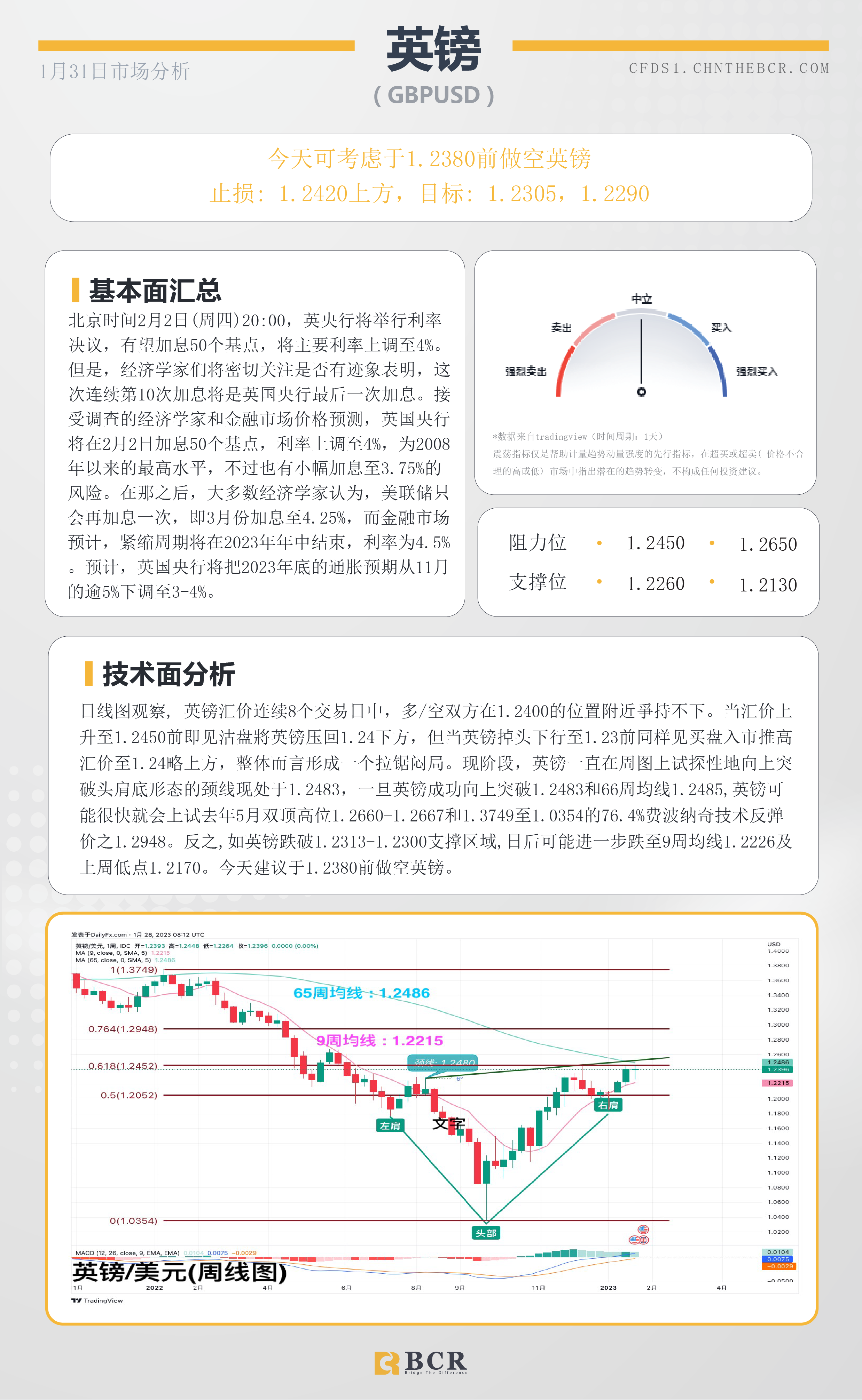 BCR每日早评及分析- 2023年1月31日