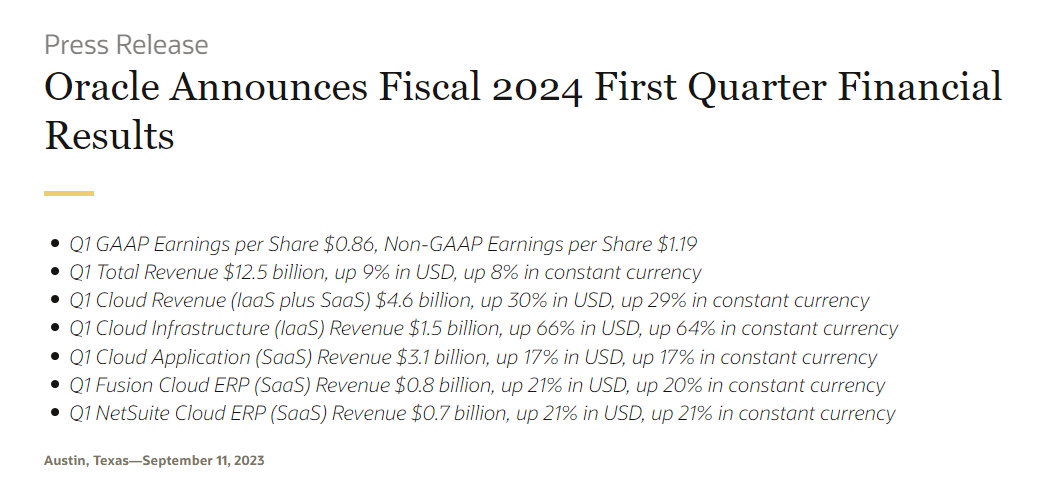 行业动态 | 甲骨文一季度财报出炉，股价盘后跌逾 9% 