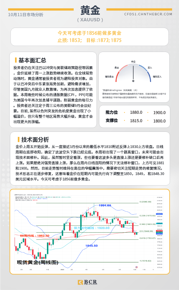 BCR每日早评及分析-2023年10月11日