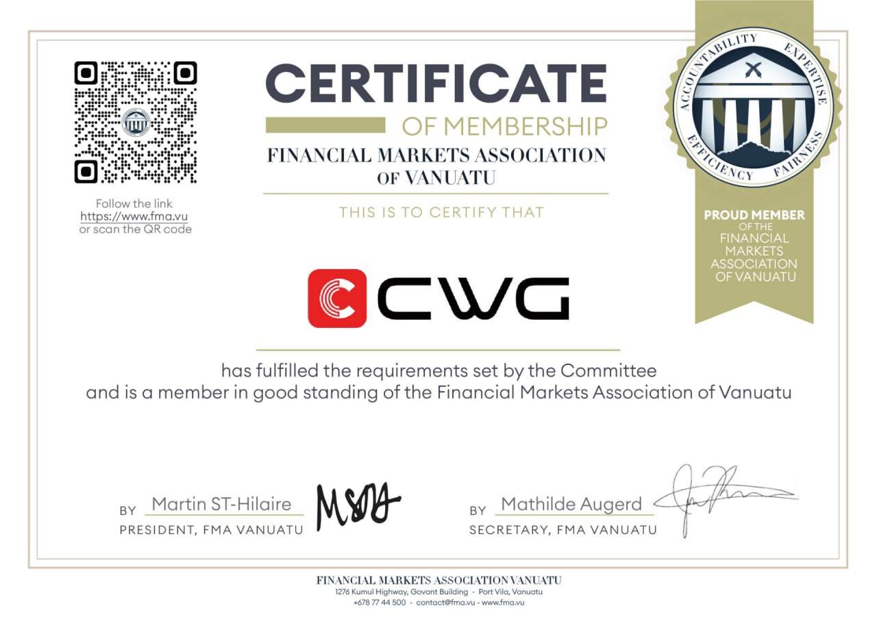 合规与诚信的典范！CWG Markets成为瓦努阿图金融市场协会会员单位！
