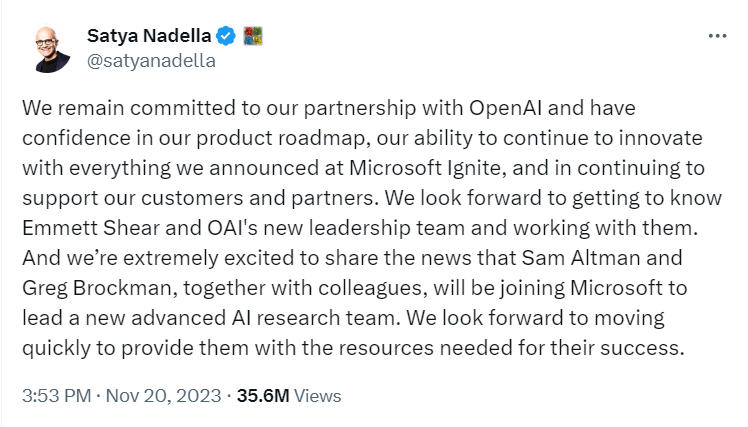 行业动态 | OpenAI 人才集体跳槽，微软股价创历史新高 