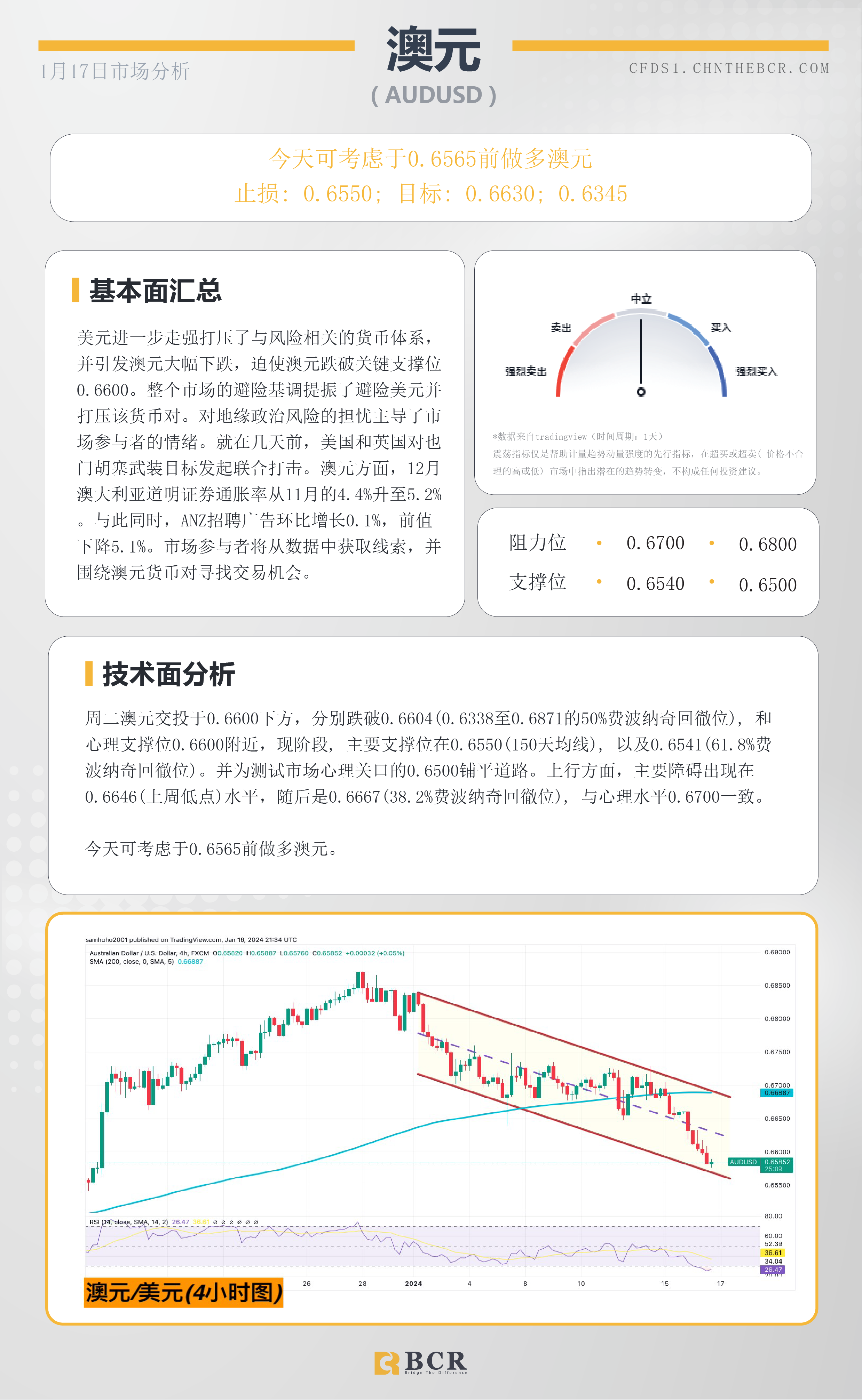 BCR每日早评及分析- 2024年1月17日