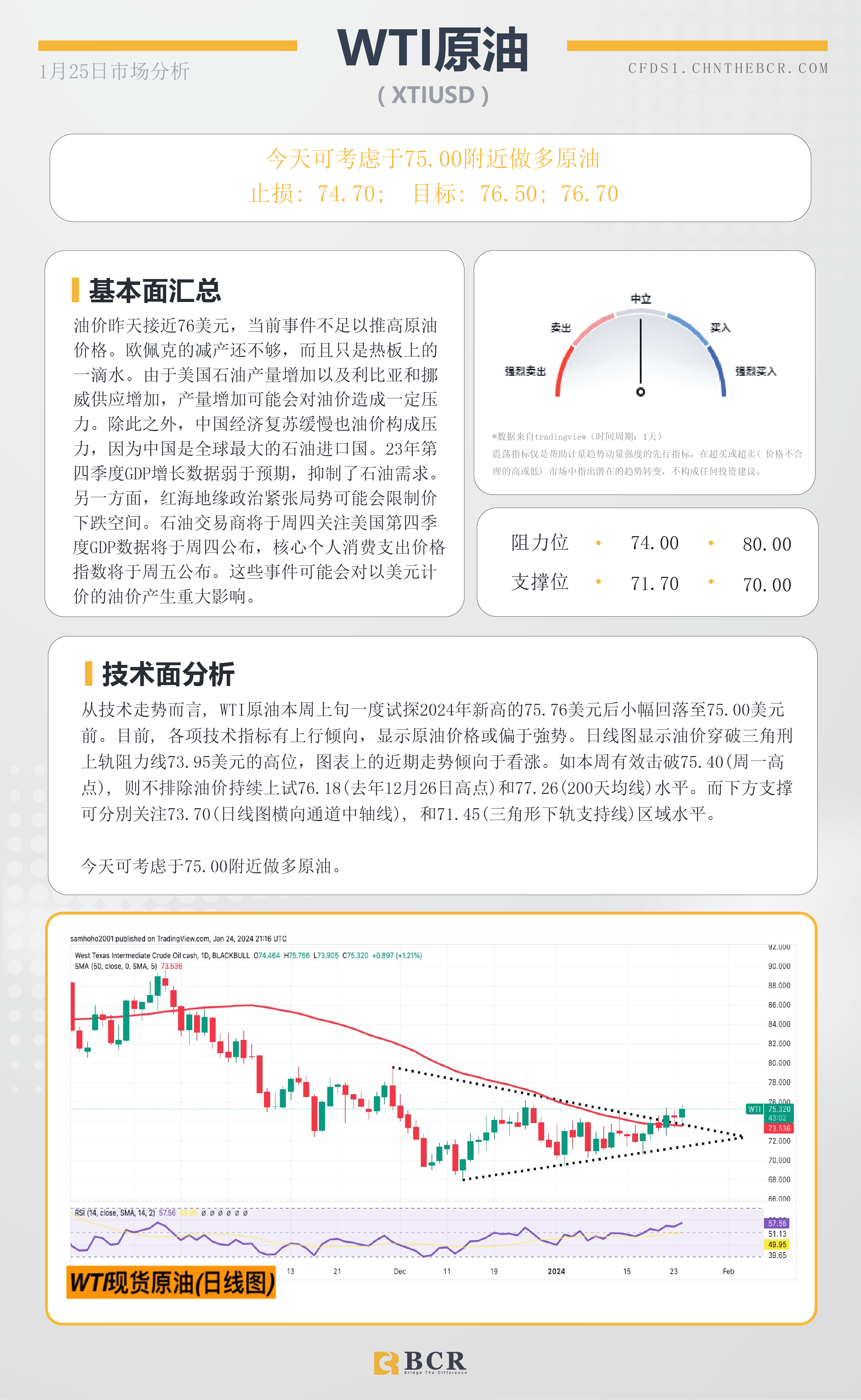 BCR每日早评及分析-2024年1月25日