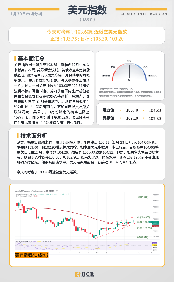  BCR每日早评及分析-2024年1月30日