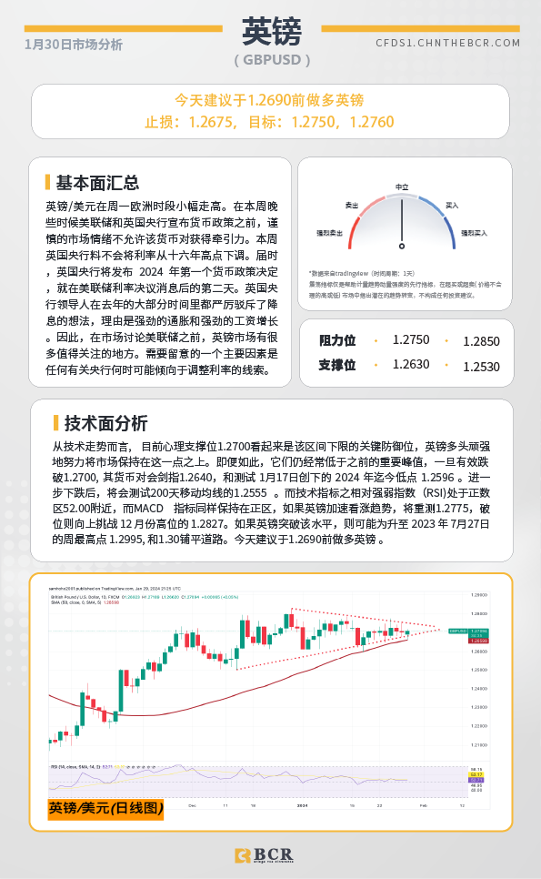  BCR每日早评及分析-2024年1月30日