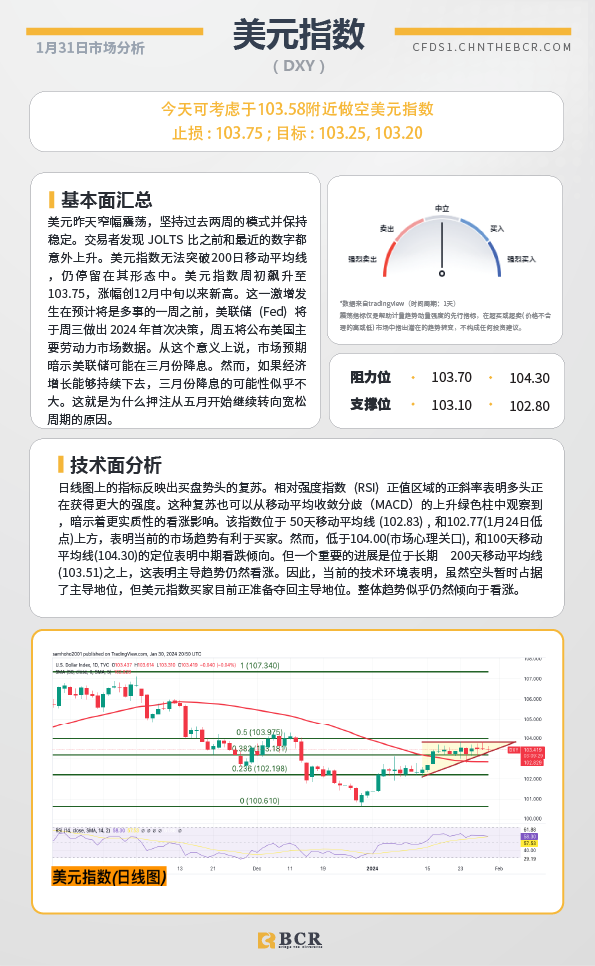 BCR每日早评及分析-2024年1月31日