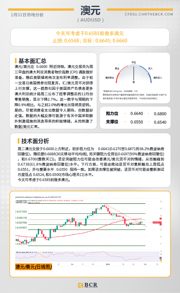 BCR每日早评及分析-2024年1月31日