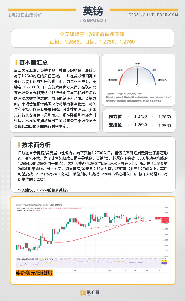 BCR每日早评及分析-2024年1月31日