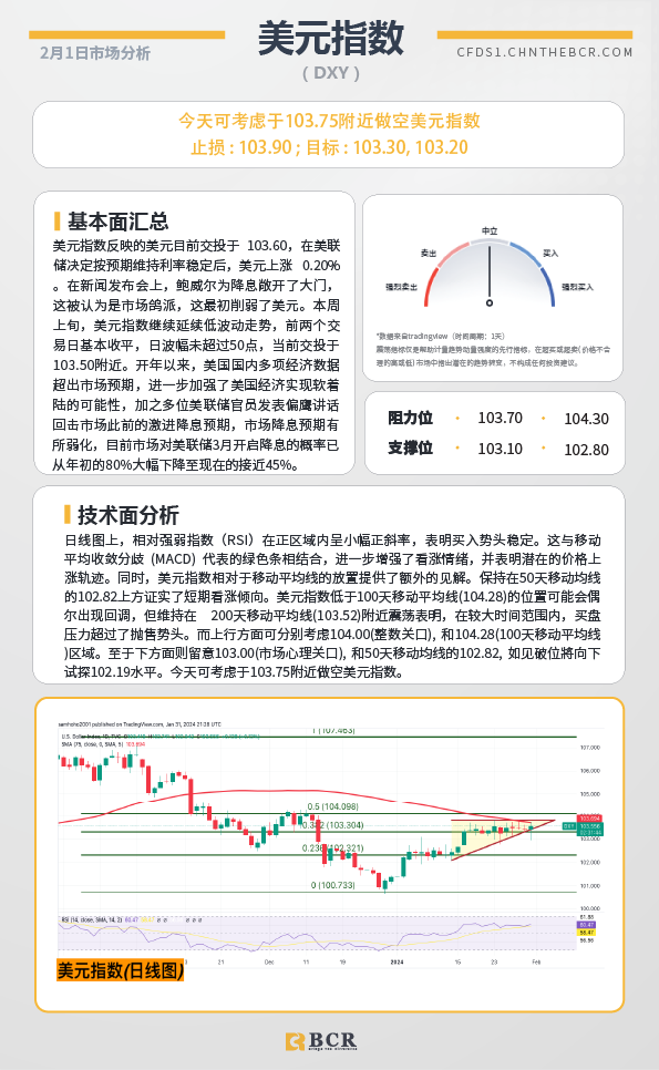 BCR每日早评及分析-2024年2月1日