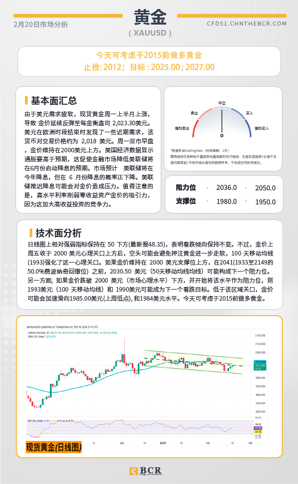  BCR每日早评及分析-2024年2月20日