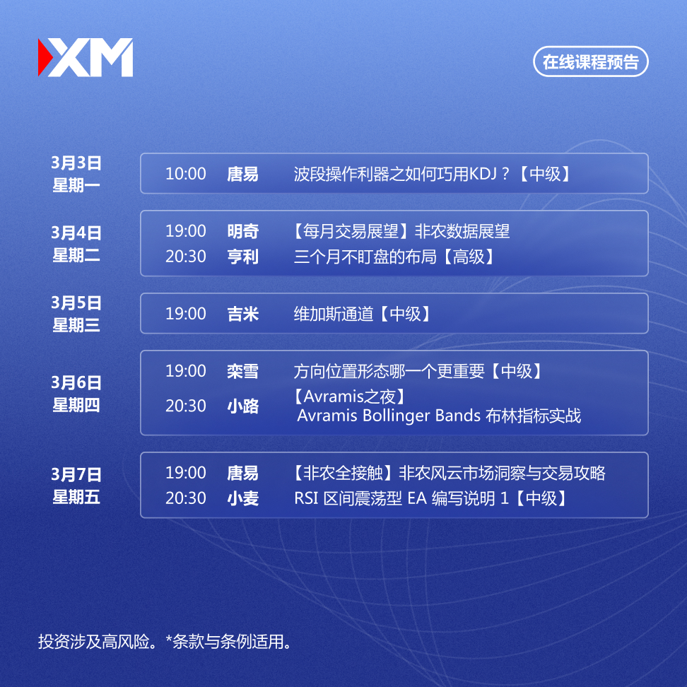 |XM| 中文在线直播讲座，本周预告（3/3-3/7）