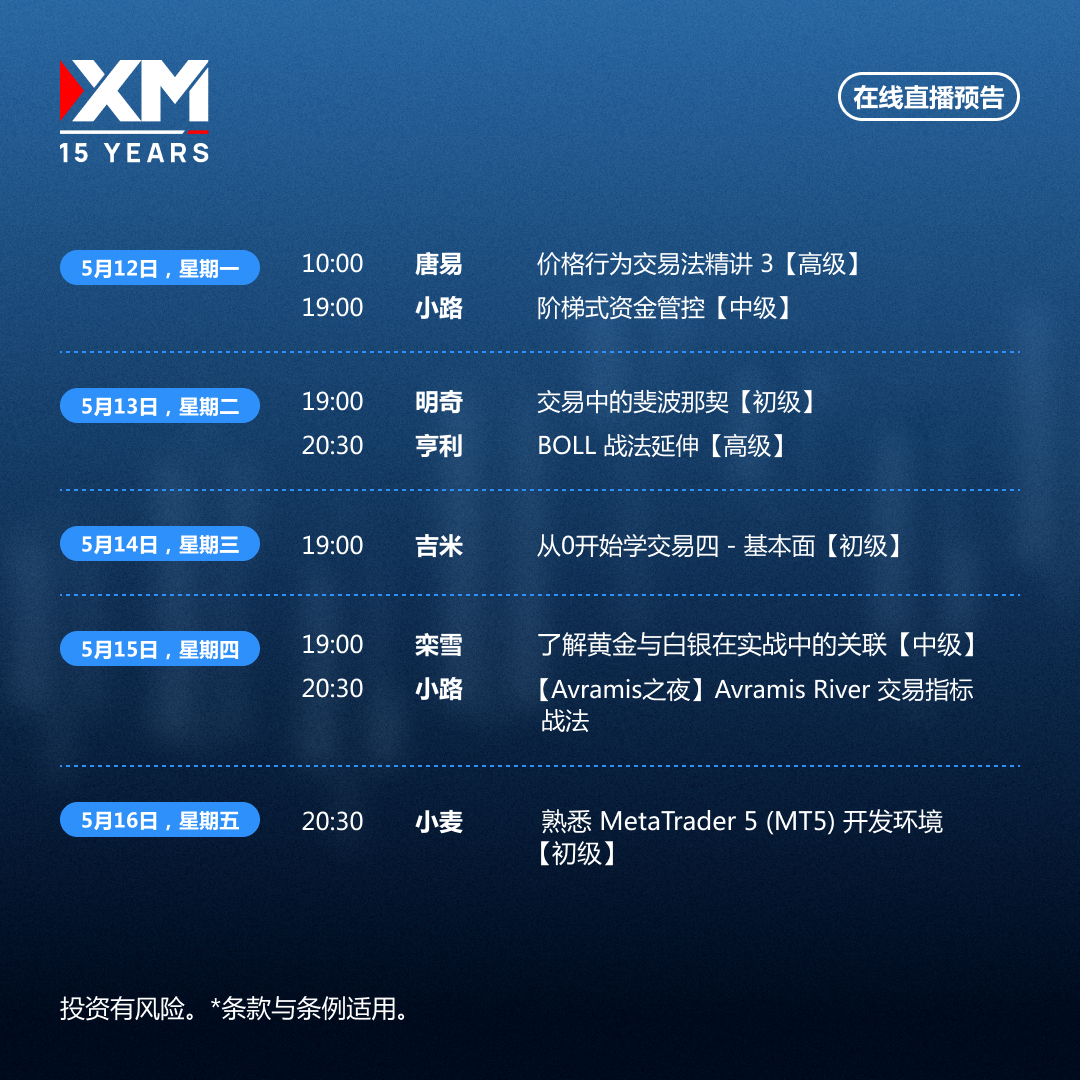 |XM| 中文在线直播讲座，本周预告（5/12-5/16）