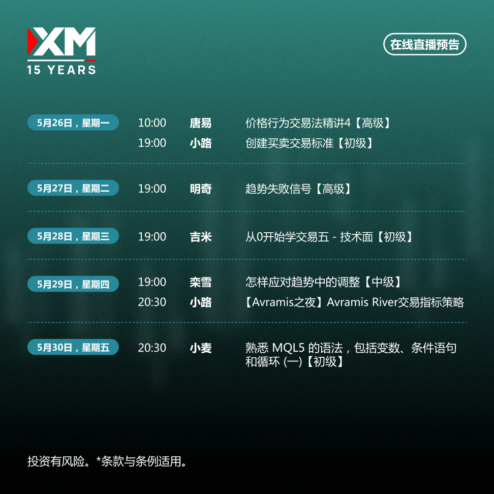 |XM| 中文在线直播讲座，本周预告（5/26-5/30）