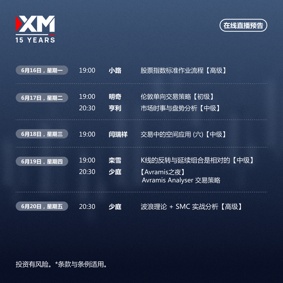 |XM| 中文在线直播讲座，本周预告（6/16-6/20）