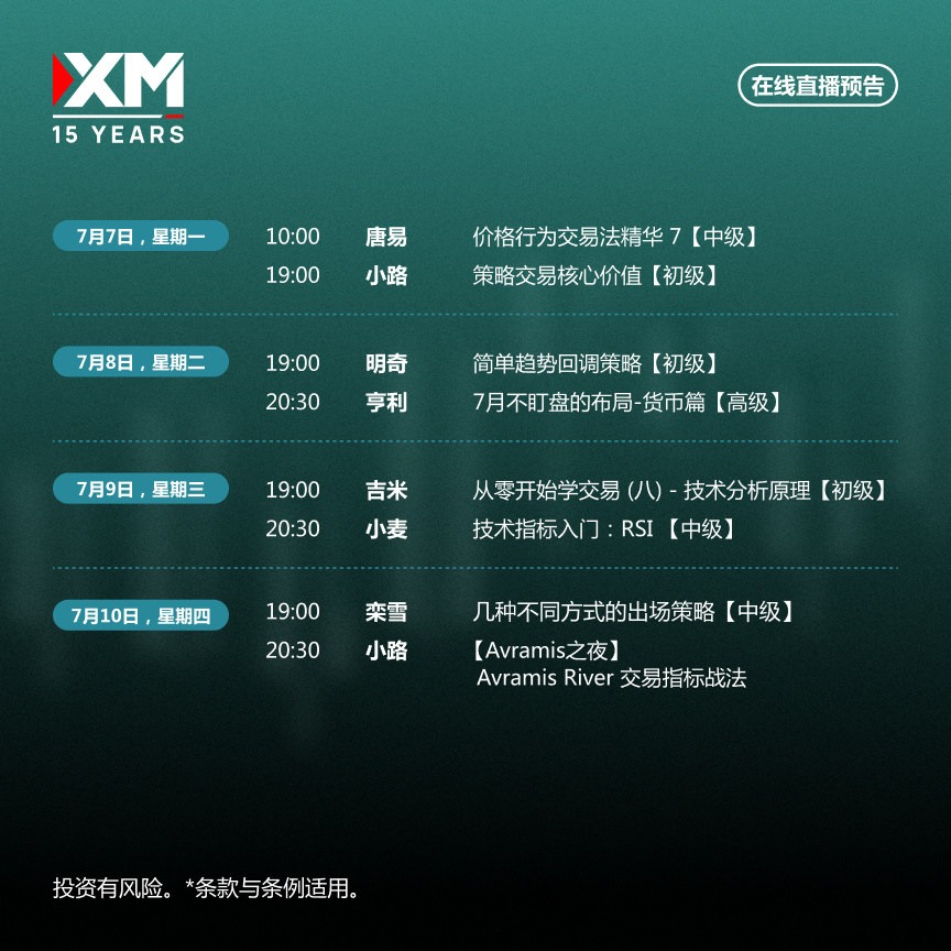 |XM| 中文在线直播讲座，本周预告（7/7-7/11）