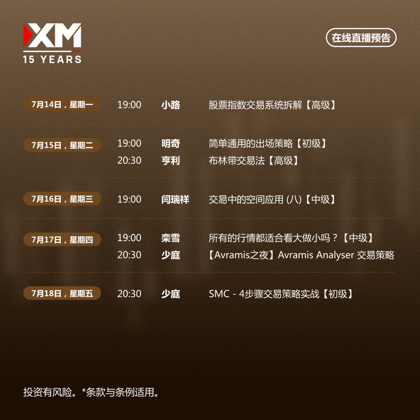 |XM| 中文在线直播讲座，本周预告（7/14-7/18）