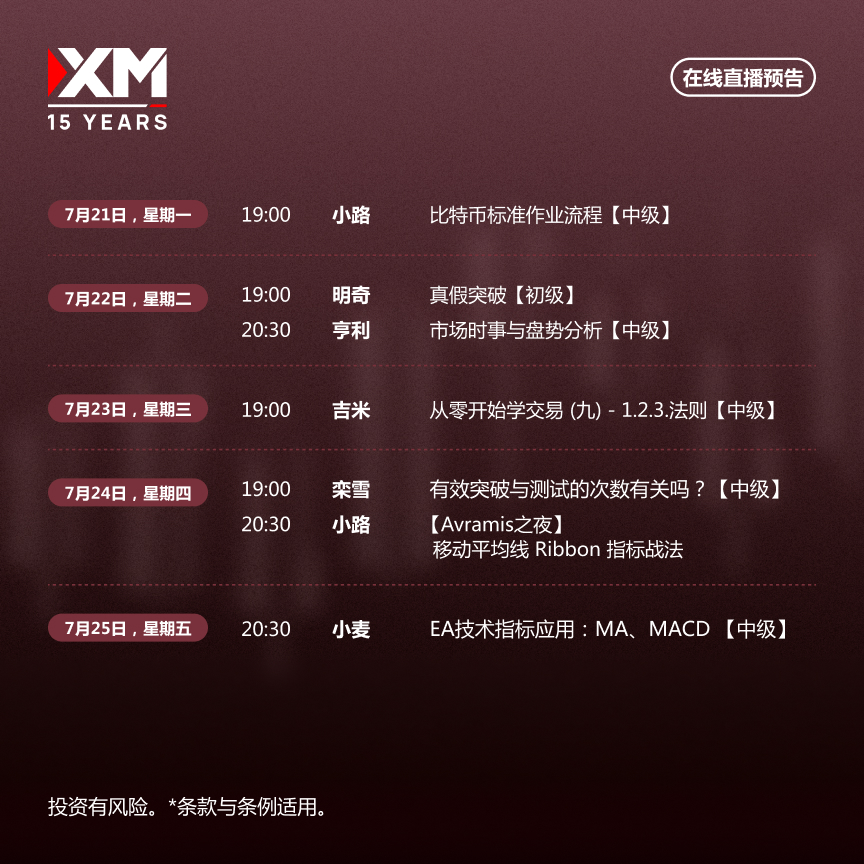 |XM| 中文在线直播讲座，本周预告（7/21-7/25）