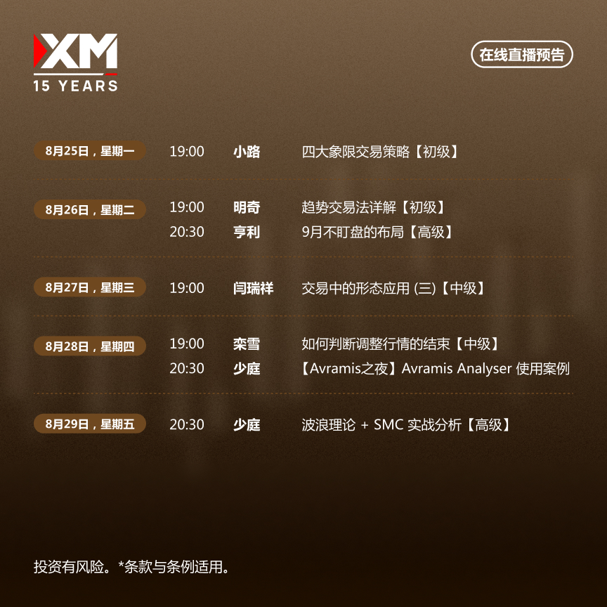|XM| 中文在线直播讲座，本周预告（8/25-8/29）